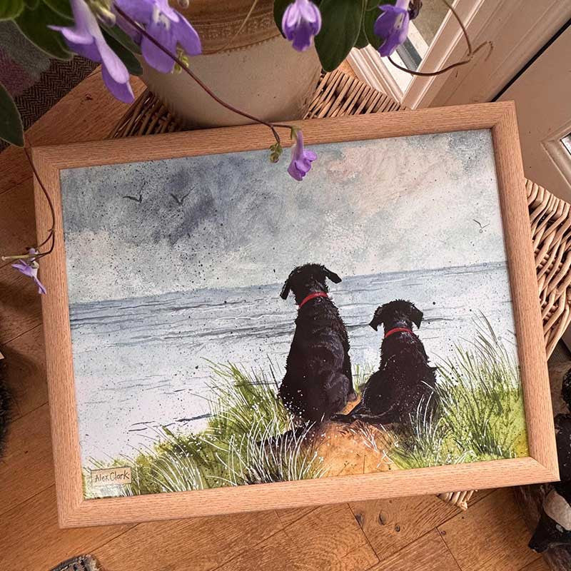 Alex Clark Dunes lap tray with cushioned base and coastal scenery illustration