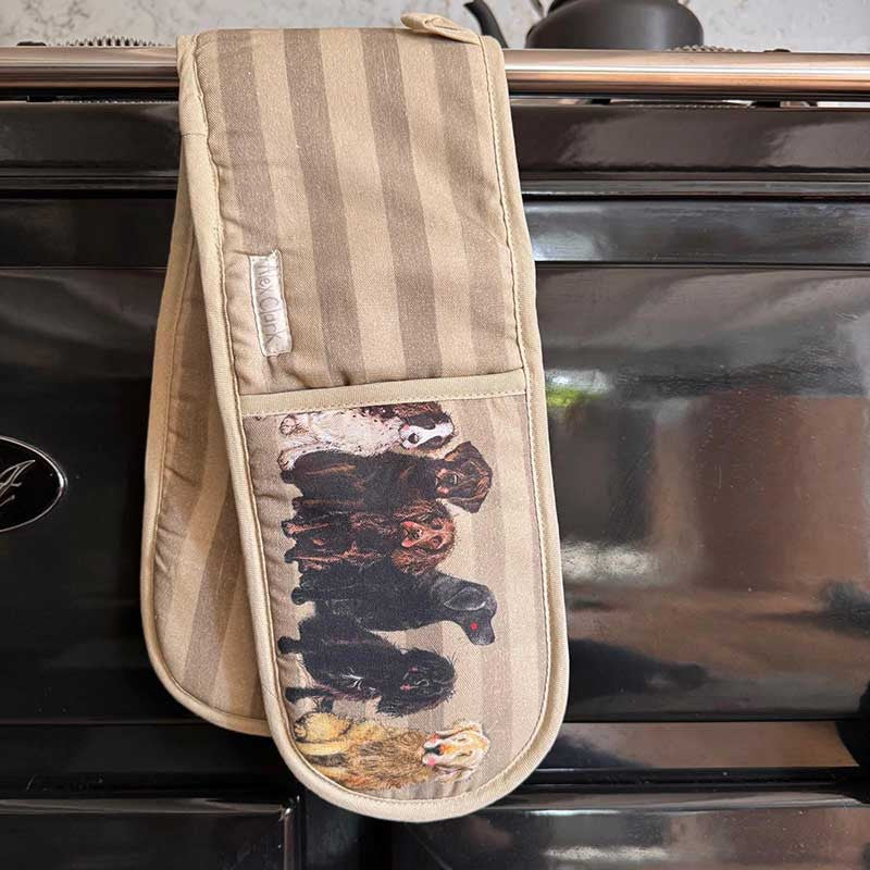 Alex Clark Man's Best Friend double oven gloves with dog illustrations for kitchen heat protection