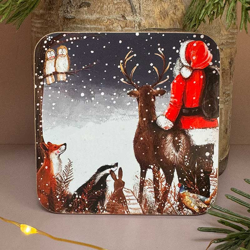 Alex Clark Santa & His Friends festive coaster with cork backing and Christmas illustration