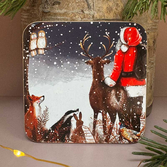 Alex Clark Santa & His Friends festive coaster with cork backing and Christmas illustration