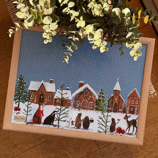 Alex Clark Gingerbread Village Christmas lap tray with cushioned base and festive gingerbread house illustrations