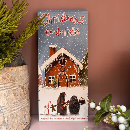 Alex Clark Gingerbread Village magnetic to do list notepad with lined pages and festive Christmas artwork