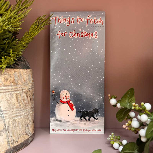 Alex Clark Dogs & Snowman magnetic to do list notepad showing lined pages and festive dog illustration