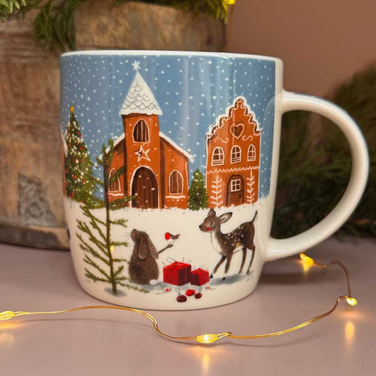 Alex Clark Gingerbread Village fine china mug featuring festive Christmas illustrations