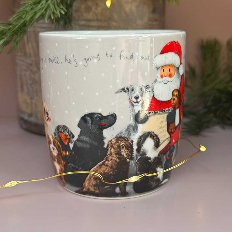 Alex Clark Naughty Or Nice fine china Christmas mug with festive animal illustrations