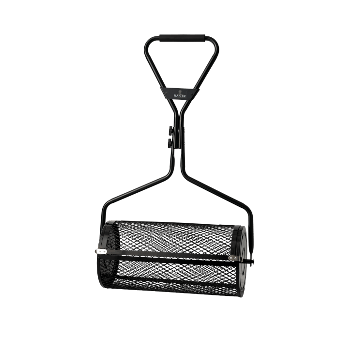 Hayter 45 litre garden compost spreader with rolling mesh drum and soft grip handle