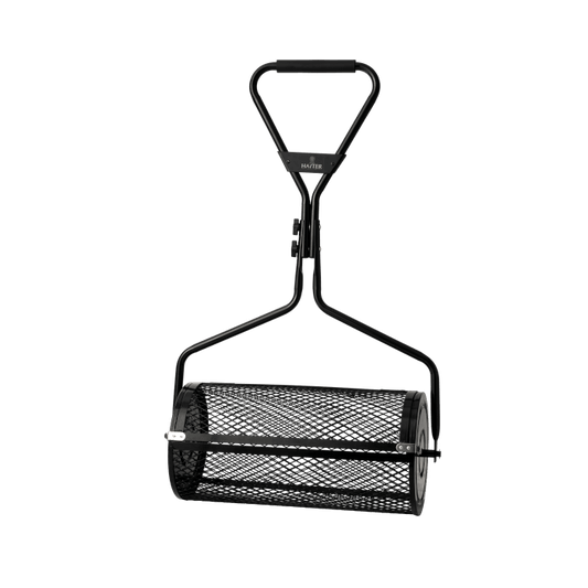 Hayter 45 litre garden compost spreader with rolling mesh drum and soft grip handle