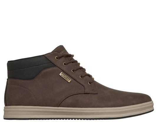 Side view of Skechers Men's Waterproof Palmiro Wallace lace-up shoes in synthetic upper material.