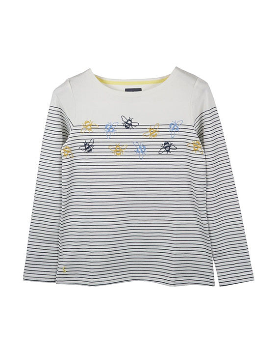 Joules Harbour Embroidered Long Sleeve Jersey Top - Creme Bee