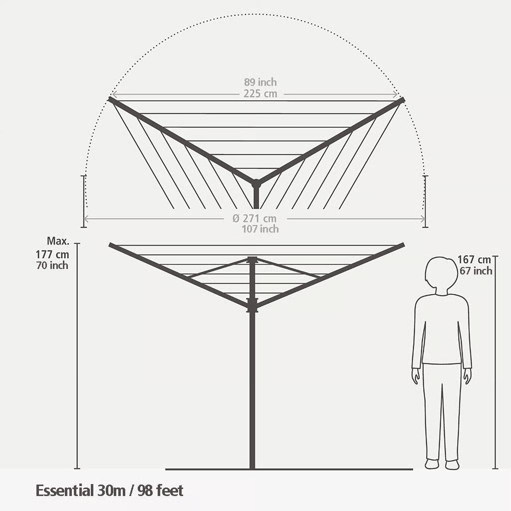Brabantia Essentials 30m Outdoor Rotary Airer with Ground Tube