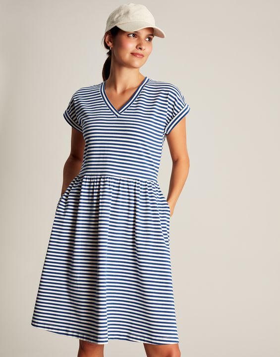 Joules Piper Short Jersey Dress - Blue Stripe