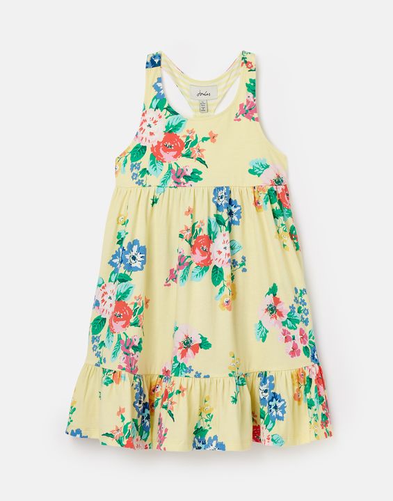 Joules Girls Juno Tiered Jersey Dress - Pastel Yellow