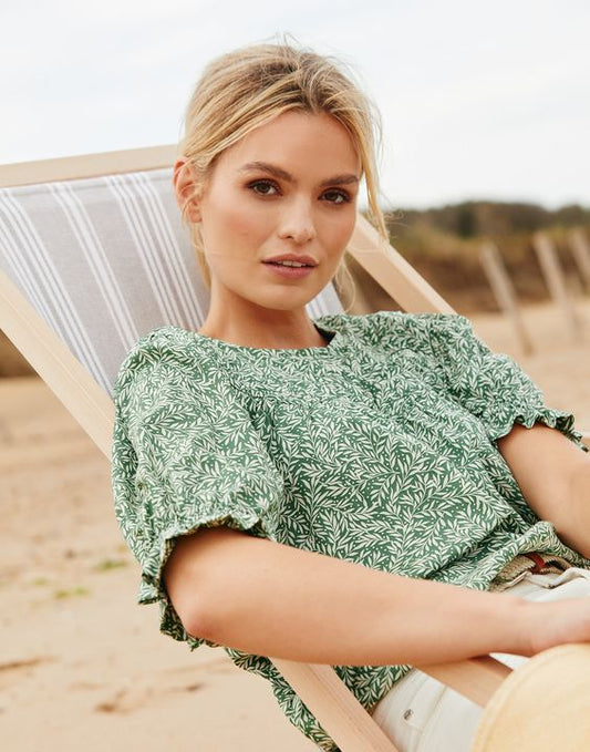 Joules Eloisa Curved Yoke Blouse -Green Leaf Ditsy