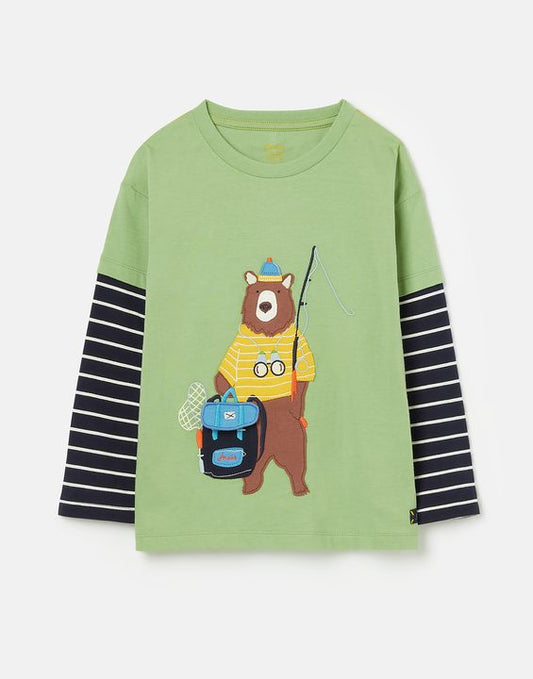 Joules Chomp Long Sleeve Artwork Top - Light Gree