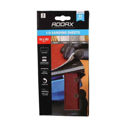 Addax 1/3 Sanding Sheets - 80 Grit - Red - Punched
