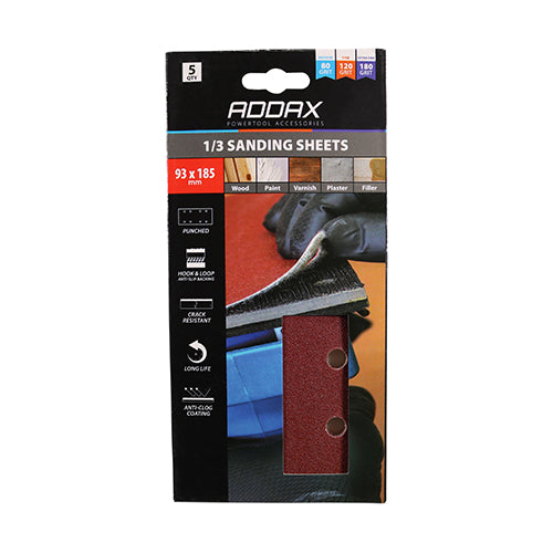 Addax 1/3 Sanding Sheets - Mixed Grit - Red - Punched