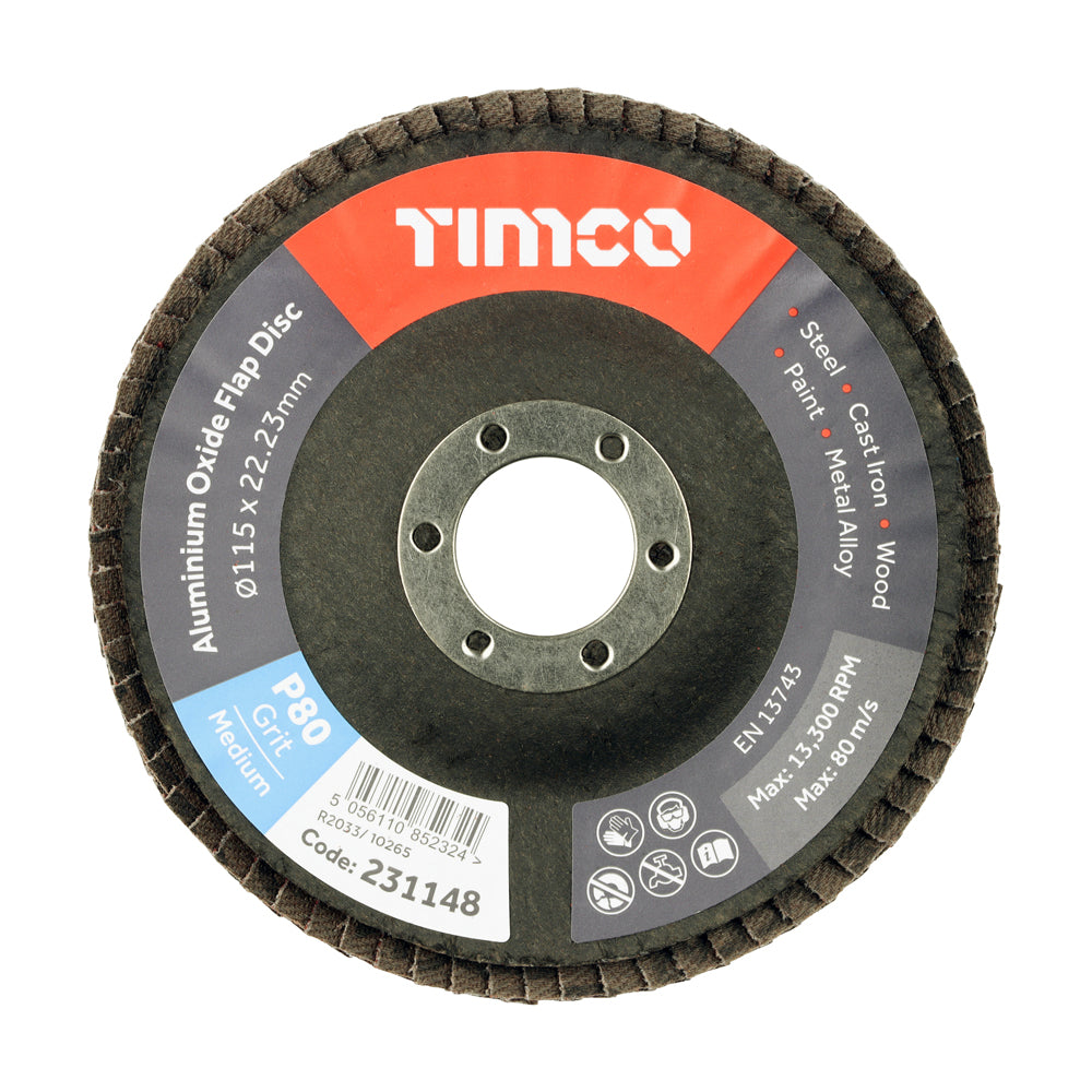 TIMCO - Set of Flap Discs -115mm 80 Grit - 10 PACK