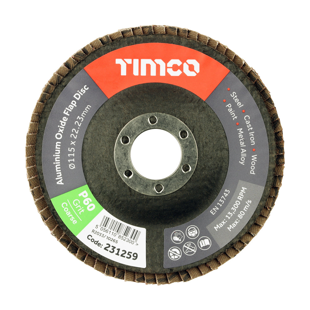 TIMCO - Set of Flap Discs -115mm 60 Grit - 10 PACK