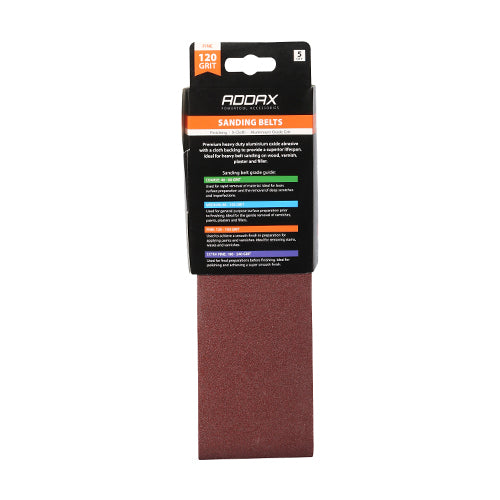 Addax Sanding Belts - 120 Grit - Red 75x533mm - 5PK
