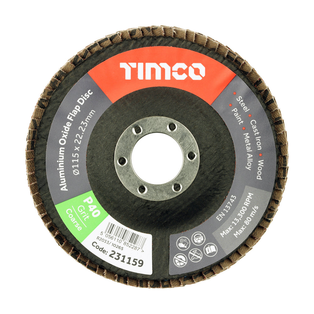 TIMCO - Set of Flap Discs -115mm 40 Grit - 10 PACK