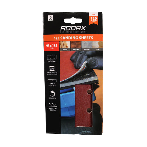 Addax 1/3 Sanding Sheets - 120 Grit - Red - Punched