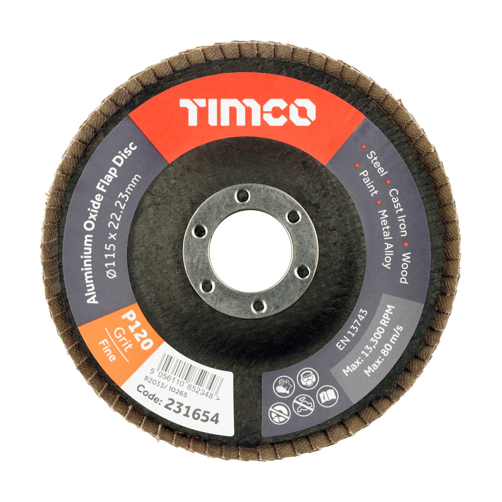 TIMCO - Set of Flap Discs -115mm 120 Grit - 10 PACK