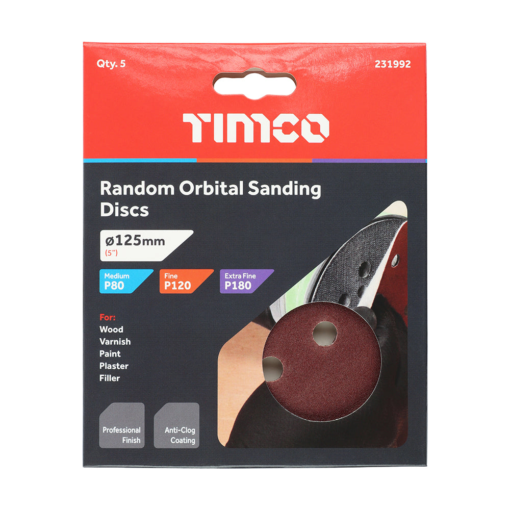 Random Orbital Sanding Discs - Mixed - Red 125mm (80/120/180)