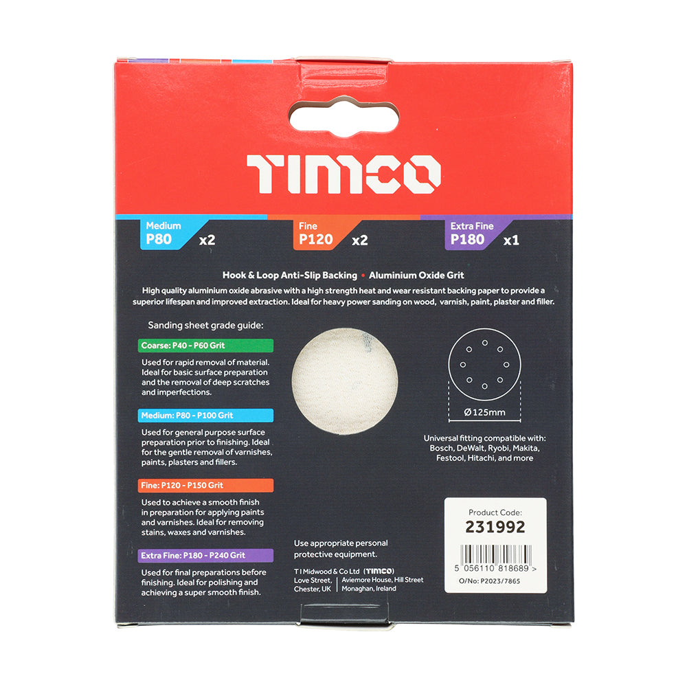 Random Orbital Sanding Discs - Mixed - Red 125mm (80/120/180)