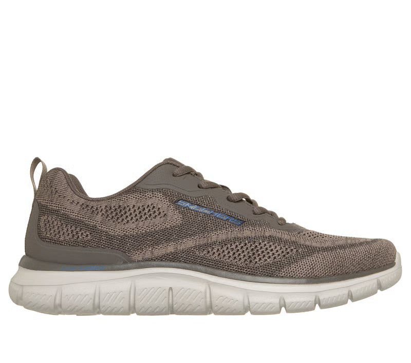 Skechers Track Pohlter lace up trainers featuring a breathable engineered knit upper, flexible traction sole, and side logo detail.