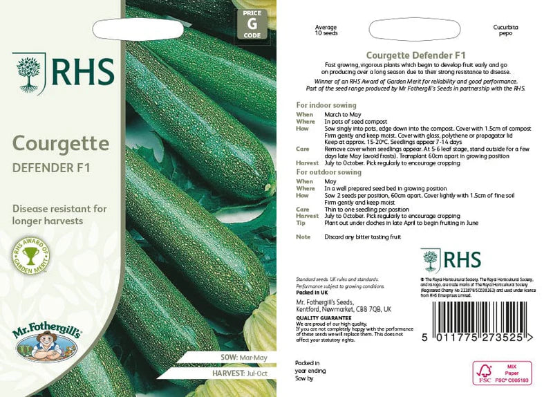 Fothergill's RHS Courgette Defender F1 Seeds
