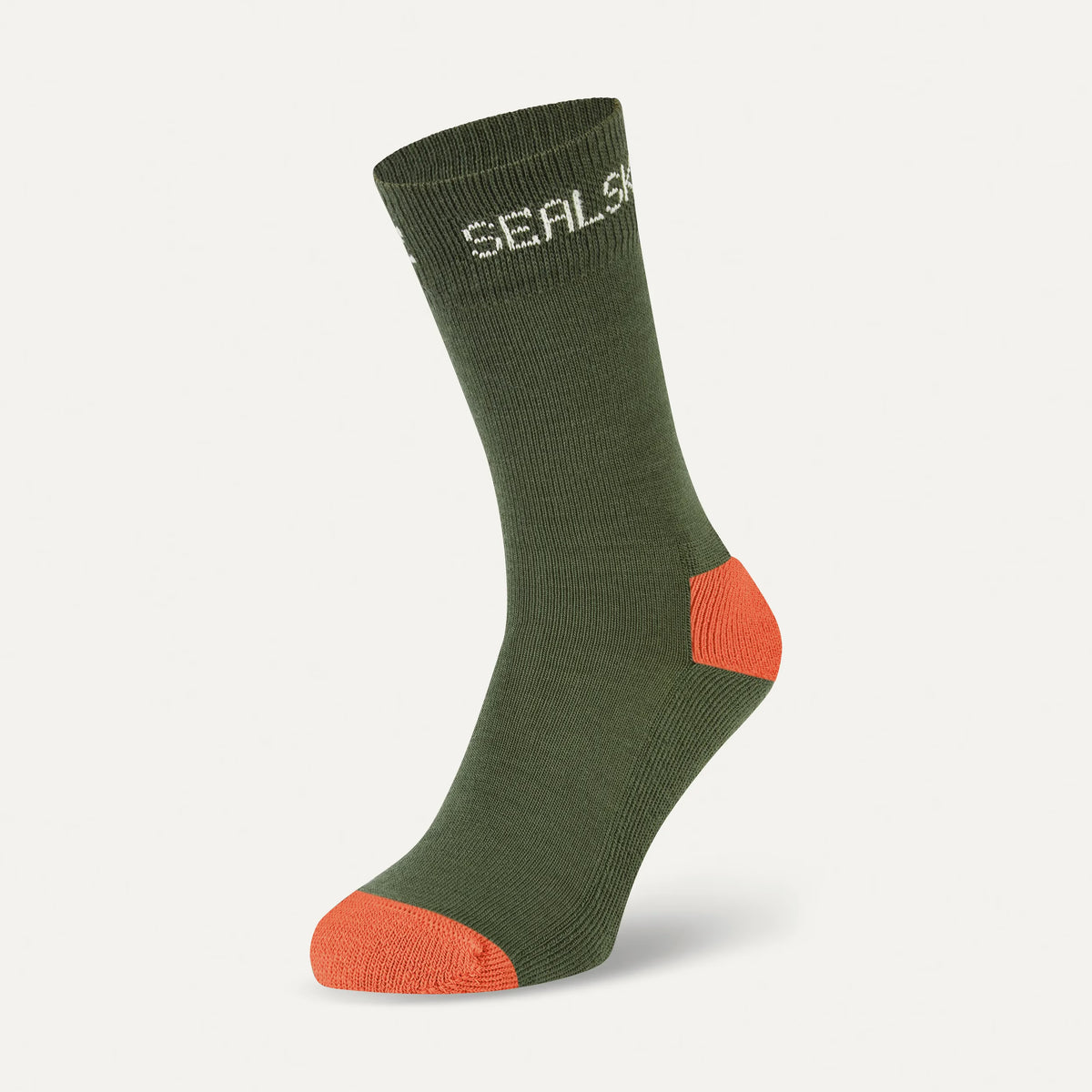 Sealskinz Suffield Solo Merino Liner Sock in olive showing close-fitting knit structure