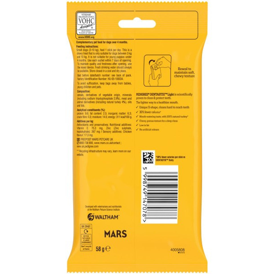 Pedigree Dentastix Light Daily Dental Chews Small Dog 7 Sticks