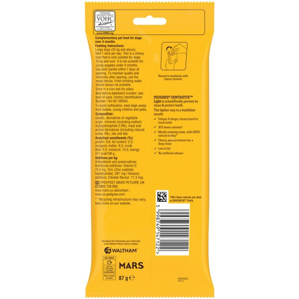 Pedigree Dentastix Light Daily Dental Chews Large Dog 4 Sticks
