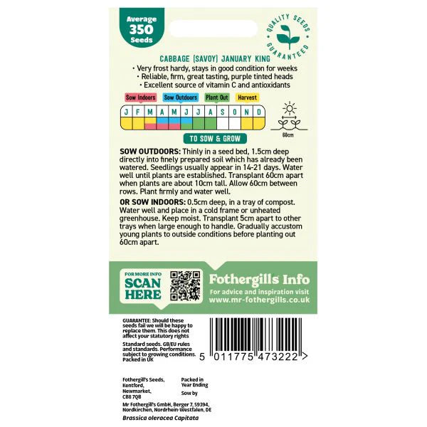 Fothergill's Cabbage Savoy January King 3 Seeds
