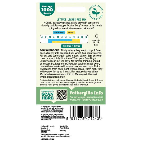 Fothergill's Lettuce Mixed Red Salad Leaves Seeds