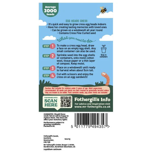 Fothergill's Little Gardeners Egg Heads Cress Seeds