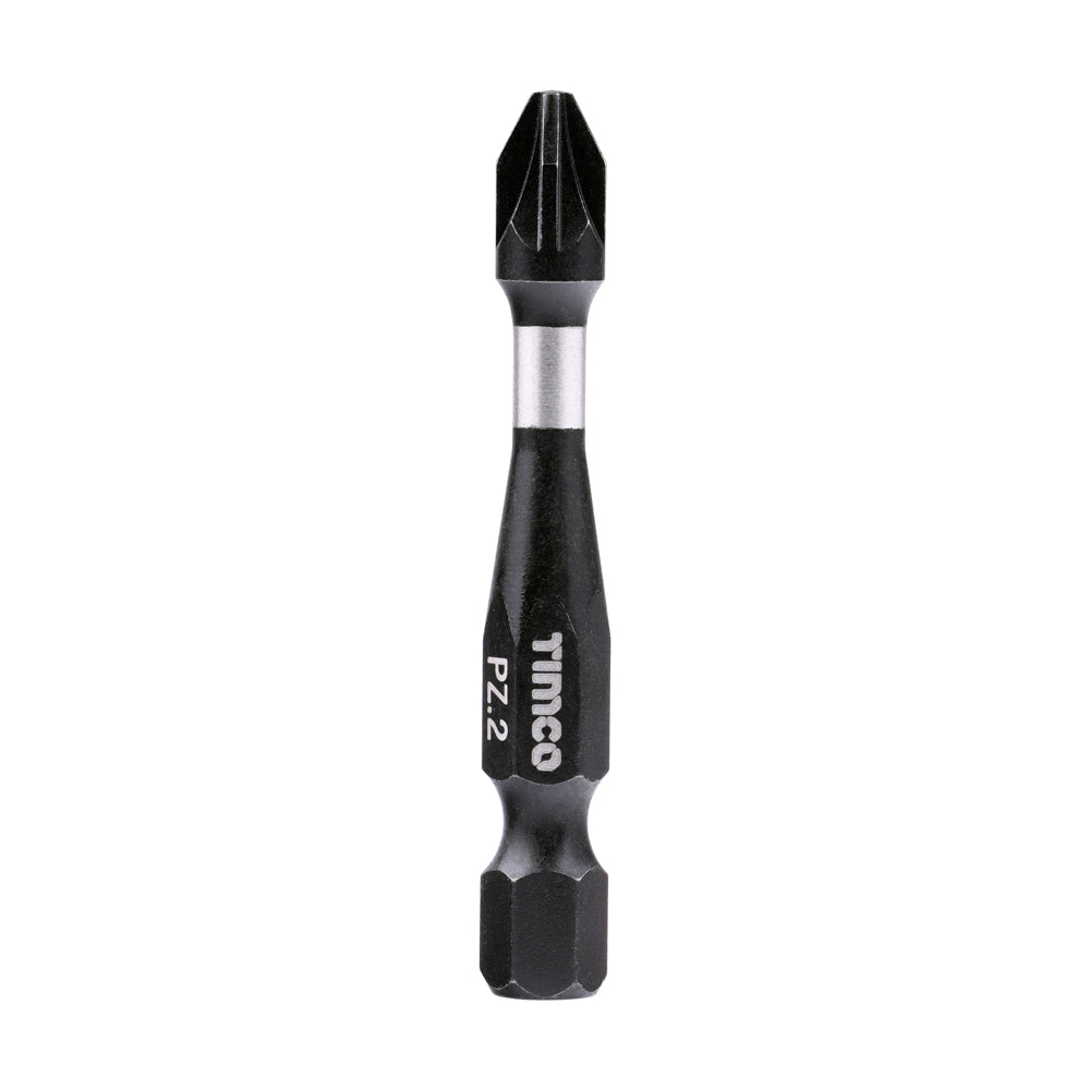 TIMCO PZ2 Impact Driver screwdriver bits pack of 5 showing hex shanks and precision Pozidriv tips