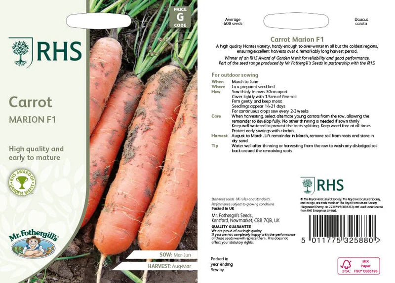 Fothergill's RHS Carrot Marion F1 Vegetable Seeds