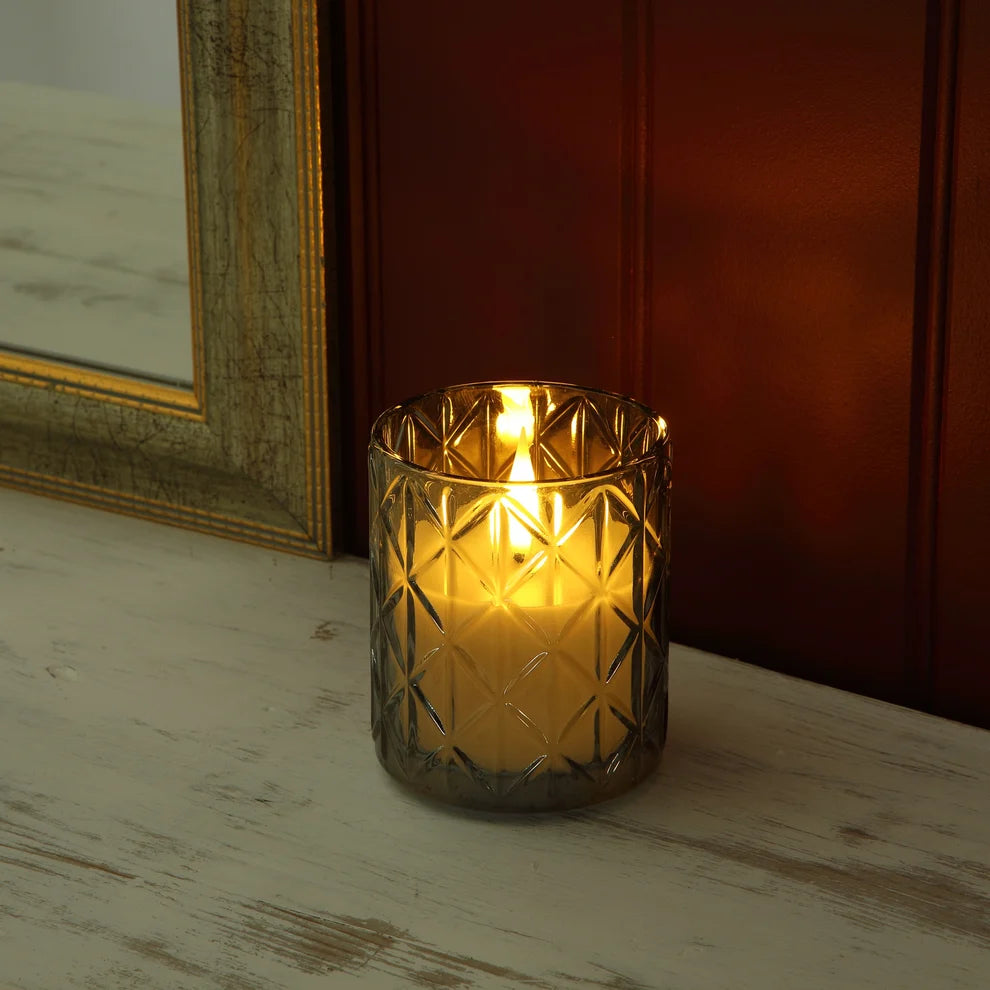 Noma 10cm faceted crystal glass battery operated LED candle with flickering warm flame effect