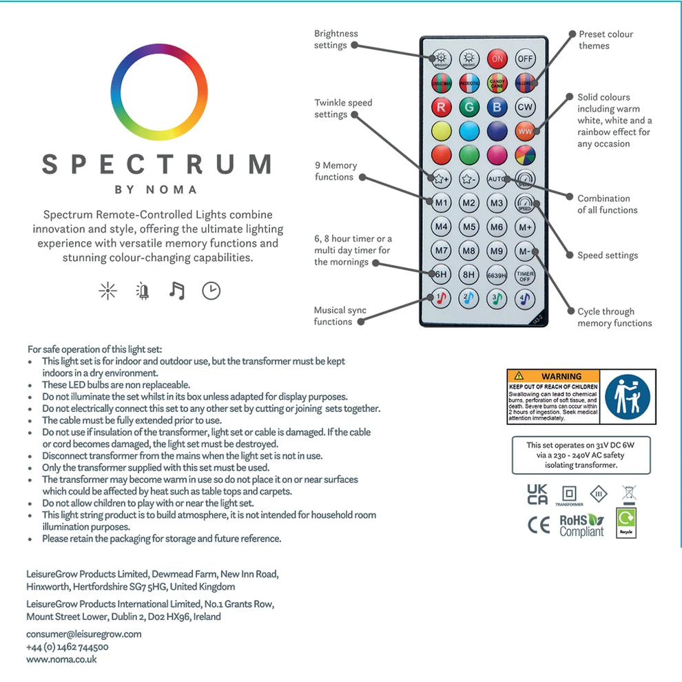 Noma 1.8m Spectrum digital remote control icicle spiral Christmas tree illuminated with multi-coloured light patterns
