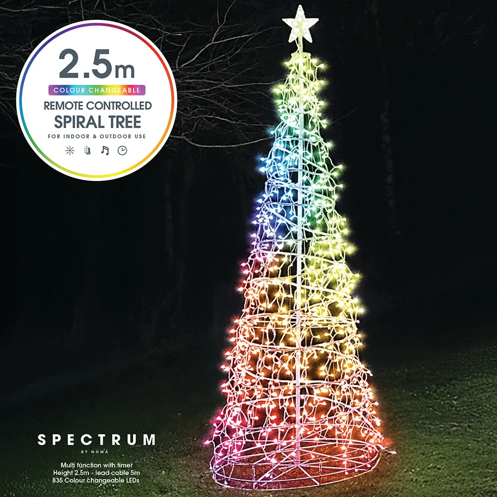Noma 2.5m Spectrum digital remote control icicle spiral Christmas tree illuminated with multi-coloured light patterns
