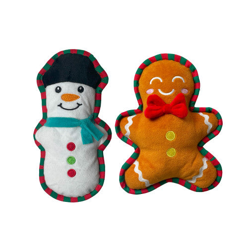 Happy Pet Snowman and Gingerbread 2pc Set Dog Toy