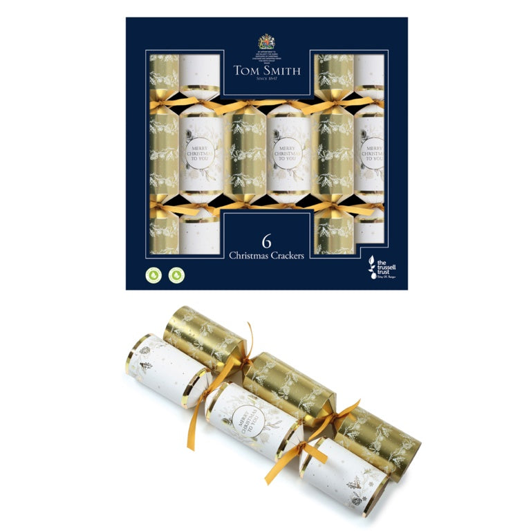 Tom Smith pack of 6 luxury gold premium Christmas crackers with traditional festive decorations