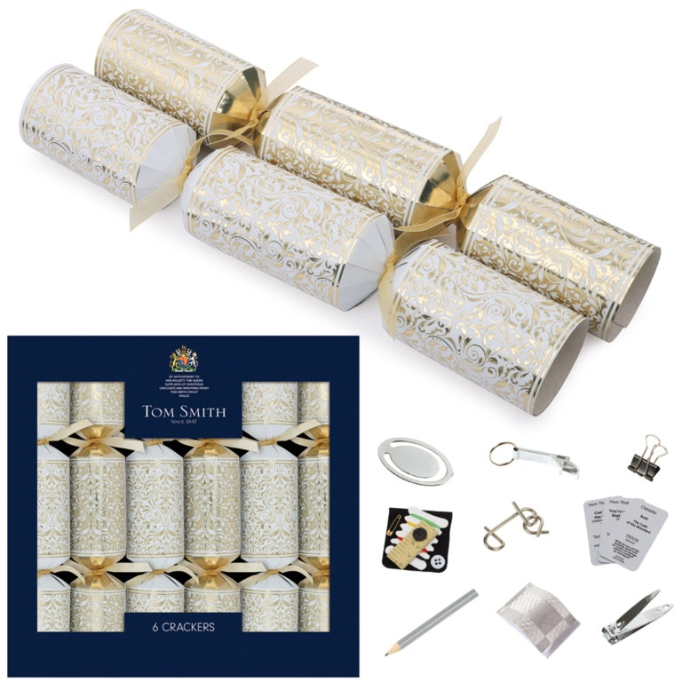 Tom Smith pack of 6 luxury gold premium Christmas crackers with traditional festive decorations