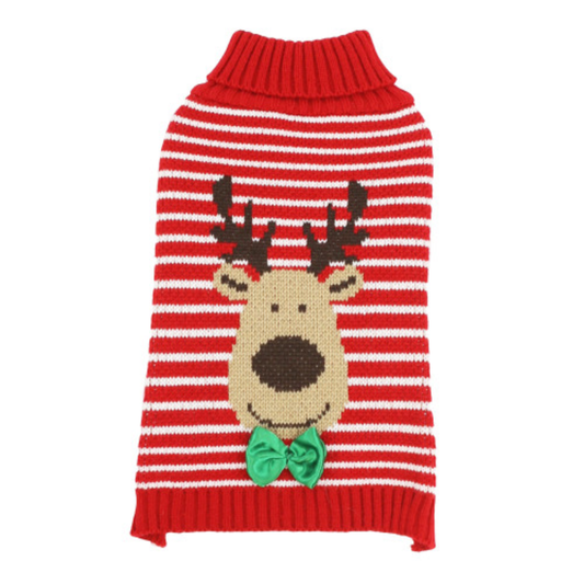 Happy Pet Dog Reindeer Stripe Sweater S/M 