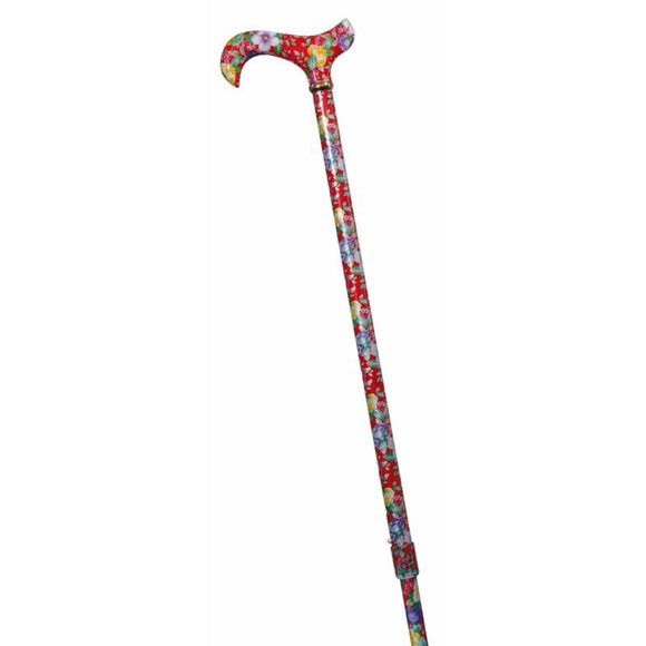 Classic Canes Tea Party Derby Adjustable Red Floral Walking Stick