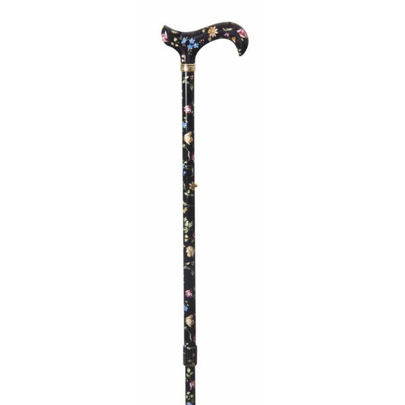 Classic Canes Tea Party Derby Adjustable Black Floral Walking Stick