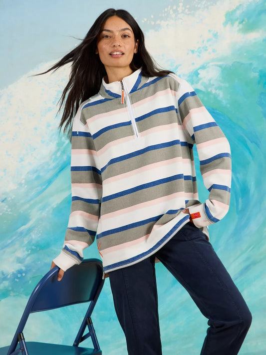 White Stuff Rewind Stripe Half Zip Sweat Sweater