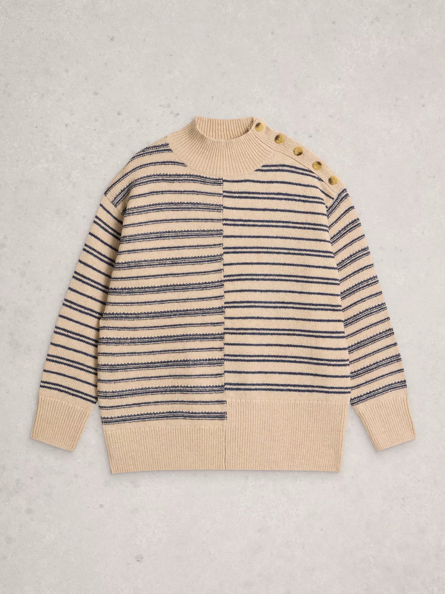 White Stuff Mix Stripe Stand Neck Jumper