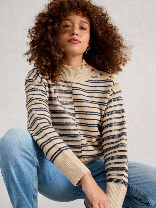 White Stuff Mix Stripe Stand Neck Jumper